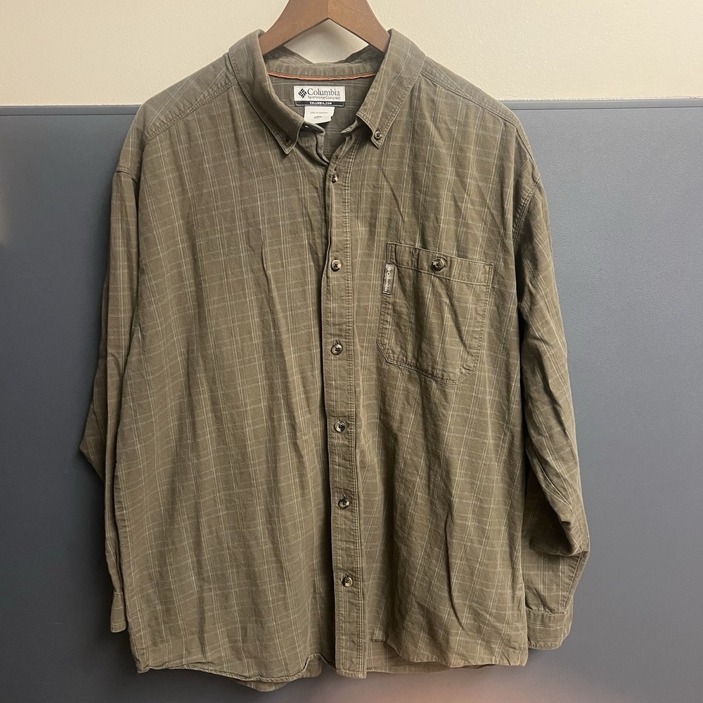 Columbia Shirt Mens XXL‎ Adult Green Casual Button Down Outdoors Pocket